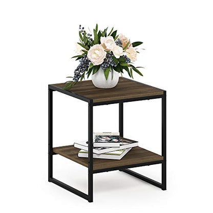 FURINNO Camnus Modern Living 2-Tier End Table, Columbia Walnut, 15.9 in x 15.75 in x 18 in - color: Columbia Walnut, size: 2-Tier, 15.9" Square