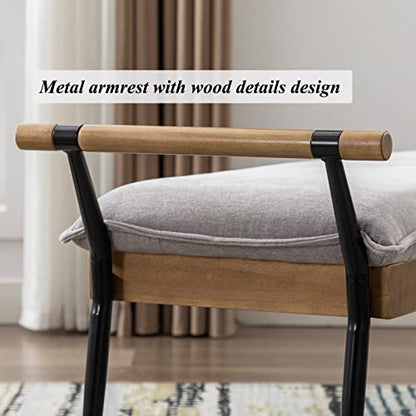 DUOMAY Modern Chenille Ottoman Bench with Arms & Metal Legs, Grey | Mid Century Rectangle Bench Footstool Dining Bench Entryway Shoe Bench For Bedroom Living Room - color: Grey