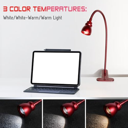 Zoomable Clip on Light, Clamp Reading Light for Dorm Bed Headboard, Dimmable Spotlight with 3 Color Temperature Options, 10 Dimmable Brightness Levels, Adjustable Beam Angle (Red) - color: Red