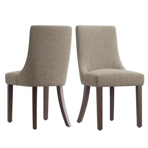 MALOL Wooden Dining Chairs Set of 2, Upholstered Kitchen & Dining Room Chairs with Solid Wood Legs Curved Backrest Farmhouse Accent Chair for Dining/Kitchen/Living Room, Camel - color: Camel, size: Set of 2
