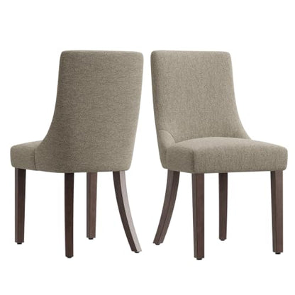 MALOL Wooden Dining Chairs Set of 2, Upholstered Kitchen & Dining Room Chairs with Solid Wood Legs Curved Backrest Farmhouse Accent Chair for Dining/Kitchen/Living Room, Camel - color: Camel, size: Set of 2