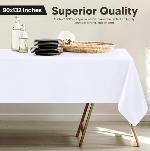 Utopia Kitchen Rectangle Table Cloth 1 Pack [90x132 Inches, White] | Tablecloth Machine Washable, Polyester Table Cover for Dining, Buffet Parties, Picnics, Events, Weddings and Restaurants - color: White, size: 1 Pack 90x132 Inch Tablecloth