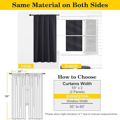 Black Blackout Curtains for Bedroom Living Room 90 Inches Long 2 Panels, Soft Solid Room Darkening Thermal Insulated Window Treatments, Rod Pocket Curtain, 50" Wx90 L - color: Black, size: 50"W x 90"L (Pack of 2)