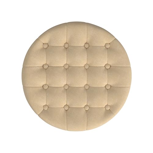 HomePop 19" Button Tufted Round Storage Ottoman - Light Tan Textured Solid - color: Light Tan Textured Solid
