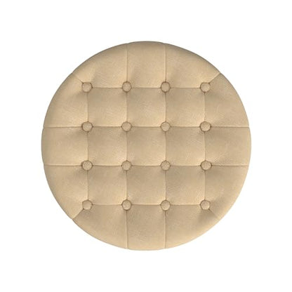 HomePop 19" Button Tufted Round Storage Ottoman - Light Tan Textured Solid - color: Light Tan Textured Solid