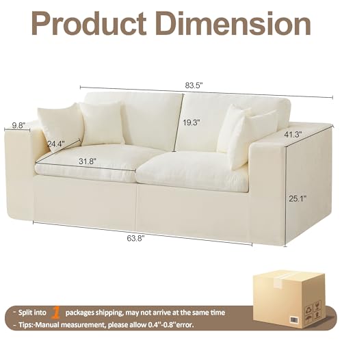 83''Cloud Boneless Sectional Couch, Modular Sectional Sofa Deep Seat, Upholstered Convertible Comfy Loveseat Chenille Memory Foam Sofa Couches for Living Room, Beige - color: Beige, size: 83"/2 Seater