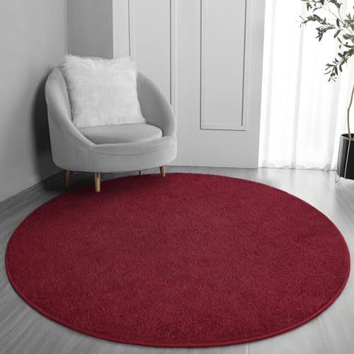 FlyDOIT Round Area Rugs for Bedroom Living Room, 4x4 Rose Red Super Soft Comfy Thickened Memory-Foam Indoor Circle Carpets, Modern Aesthetic Minimalist Carpet for Boys Girls Adults Nursery Home Décor - color: Rose Red, size: 4' (Round)