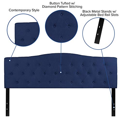 EMMA + OLIVER Tufted Upholstered King Size Headboard in Navy Fabric - color: Navy, size: King