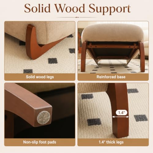 Modern Velvet Armless Accent Chair with Solid Wood Legs, Upholstered Single Lounge Chair, Comfy Reading Chair for Living Room, Bedroom & Reading Nook (Camel + Fabric, 2 Pack, Solid Wood) - color: Camel + Fabric, size: 2 Pack