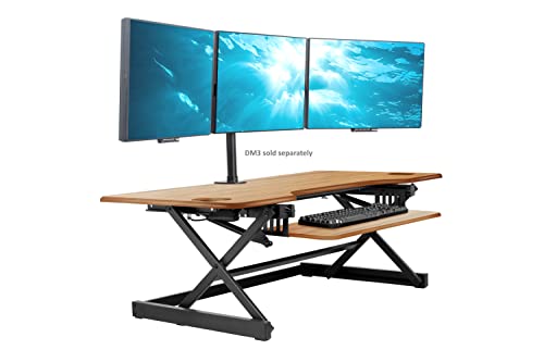 Rocelco 46" Large Height Adjustable Standing Desk Converter - Quick Sit Stand Up Triple Monitor Riser - Gas Spring Computer Workstation - Retractable Keyboard Tray - Teak Wood Grain (R DADRT-46) - color: Teak/Black, size: 46", style: Riser Only