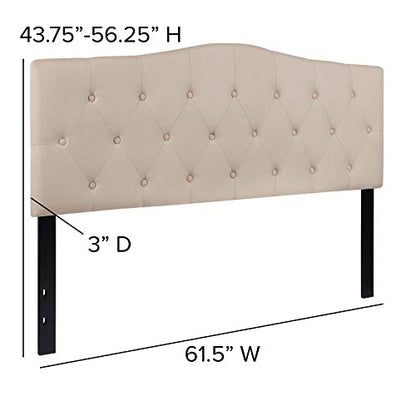 EMMA + OLIVER Beige Queen Tufted Headboard | Adjustable Bed Rail Slots, Fabric Upholstered - color: Beige, size: Queen