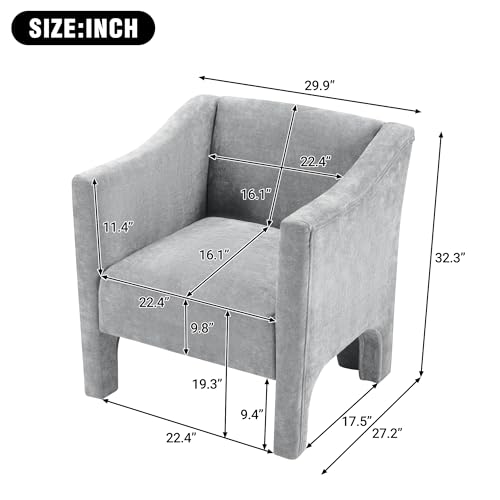 Penau Barrel Accent Chair, Chenille Upholstered Grey Seat | Soft Chenille Upholstery, Foam With Spring Pockets, Compact Living Room Seating, Bedroom Lounge Use