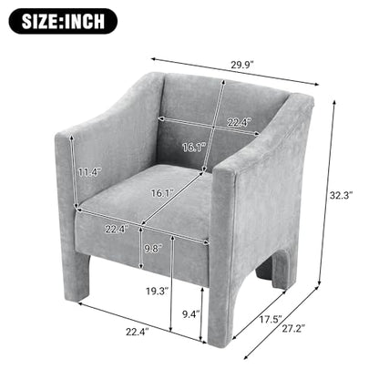 Penau Barrel Accent Chair, Chenille Upholstered Grey Seat | Soft Chenille Upholstery, Foam With Spring Pockets, Compact Living Room Seating, Bedroom Lounge Use