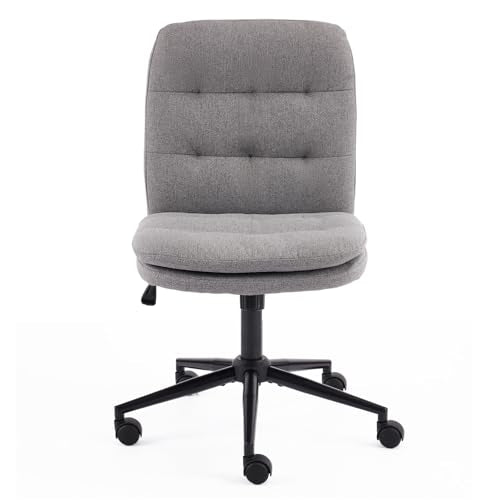 VINGLI Mid Back Armless Office Desk Chair with Wheels/no Wheels,360°Rocking Swivel Vanity Chair with Thickened Cushion,Adjustable Height Rolling for Reading Room, Make up, Linen Dark Grey - color: Dark Grey