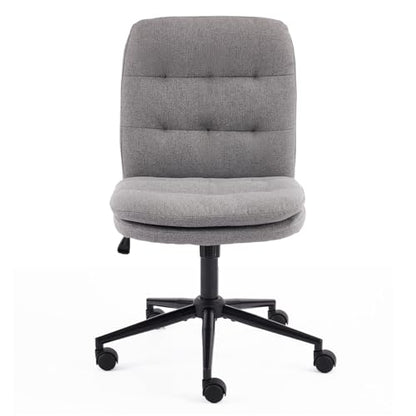 VINGLI Mid Back Armless Office Desk Chair with Wheels/no Wheels,360°Rocking Swivel Vanity Chair with Thickened Cushion,Adjustable Height Rolling for Reading Room, Make up, Linen Dark Grey - color: Dark Grey