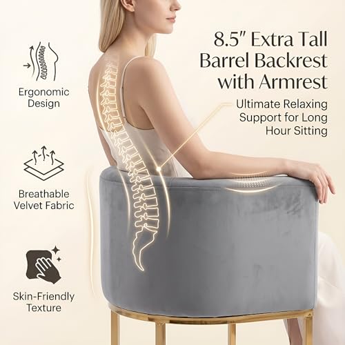 HNY Modern Counter Height Velvet Fabric Upholstered Counter Stools Set of 2, 24 Inch Kitchen Island Stool with Gold Finish Metal Frame, Grey - color: 24inch ,Grey,gold Base