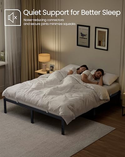 VASAGLE Queen Metal Bed Frame 14 Inches Tall, 1100 lb Weight Capacity, No Box Spring Needed, with Under-Bed Storage, Easy Setup, Heavy-Duty Platform Bed, Mattress Retainers, Matte Black URMB651BD02S - size: Queen, style: 14 Inch