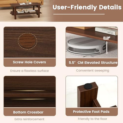 GIANTEX Coffee Table with Storage, 45 Inch Modern Center Table with Slatted Design & Side Rail Support, Rectangular Living Room Table for Small Spaces, Walnut - color: Walnut