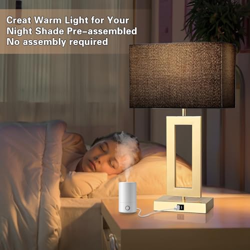 gernehop Black Table Lamps Set of 2 with Dual USB Ports,3-Way Dimmable Touch Control Bedside Lamps,22inch Tall Modern Bedroom Table Lamp for Living Room,Nightstand LED Bulbs Included - color: 22Inch Black&Gold