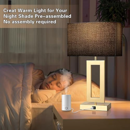 gernehop Black Table Lamps Set of 2 with Dual USB Ports,3-Way Dimmable Touch Control Bedside Lamps,22inch Tall Modern Bedroom Table Lamp for Living Room,Nightstand LED Bulbs Included - color: 22Inch Black&Gold
