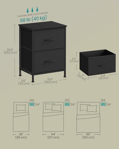 SONGMICS BELLAH Collection - Night Stand with 2 Drawers, Bedside Table, Side End Table, Nightstand for Bedroom, Modern, Ink Black and Ebony Black ULGS312B01S - color: Ink Black + Ebony Black, size: 1 Pack