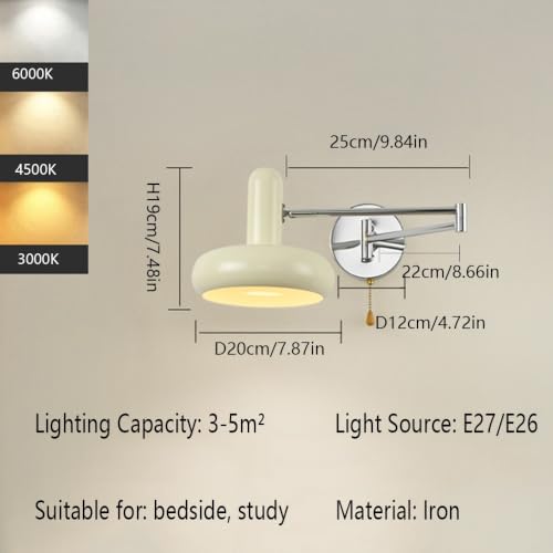 Wrought Iron Swing Arm Wall Sconce Mid Century Modern Wall Light with Pull Chain Switch 180 Degree Adjustable Bedside Reading Lamp for Bedroom Study E26 Base(Green) - color: Green