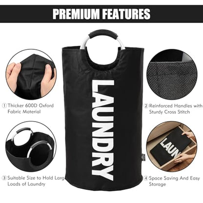 DOKEHOM 125L X-Large Laundry Basket, Collapsible Laundry Bag, Freestanding Tall Clothes Hamper, Foldable Washing Bin (Black) | Freestanding tall washing bin & foldable laundry bag. Extra large clothes storage basket with durable sturdy handles - color: Bl