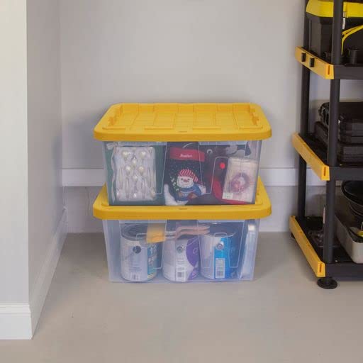 CX 27-Gallon Heavy Duty Clear Stackable Storage Bins with Lids, 2 Pack Clear/Yellow - size: 2 Pack, style: Clear & Yellow
