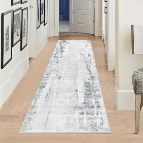 famibay 2x6 Rug Runners for Hallways Non Slip Abstract Kitchen Runner Rugs Non Skid Washable Runner Rugs with Rubber Backing Modern Soft Low Pile Carpet Runner for Hallway Entryway Bathroom(Grey) - color: Grey, size: 2 x 6 feet
