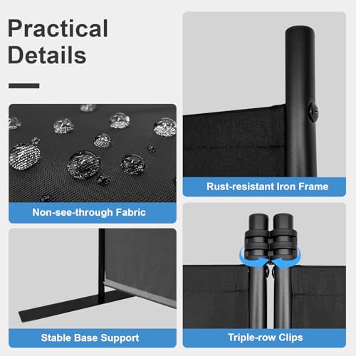 MAYOLIAH 4 Panels Folding Room Divider 6ft Tall Freestanding Privacy Screen | Large & Stable Room Partition w/ Multi Flat Bases as a Temporary Wall at Home Office Studio Garage, Black 136"W*17.7"D*72"H - color: Black, size: 34"-4 Panel-Flat Base