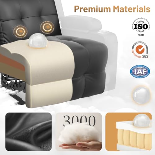 Home Theater Seating, Power Recliner Sofa Single Chair with Massage & Heat | Wall Hugger Reclining Single Chairs with USB, RV Furniture with LED Lights, Cup Holders for Movie Theater, Gaming Room - color: Dark Gray, size: 34" - 1 Seat