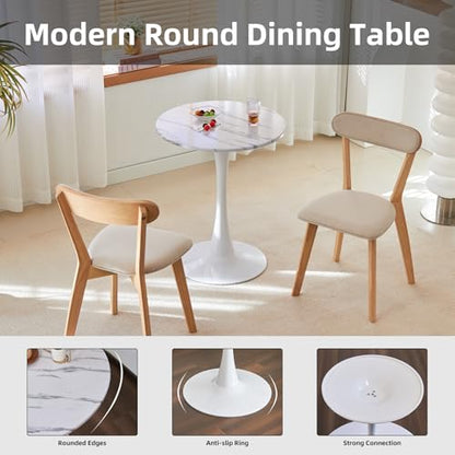 Round Dining Table, 31.5" Circle Tulip Table with Thickened Tabletop & Metal Pedestal, Mid Century Modern Bistro Table for Kitchen, Small Places, Living Room, Cafe (Faux Marble White) - color: Faux Marble White, size: 31.5"