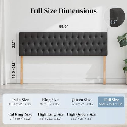Tufted Upholstered Full Size Bed Headboard in Modern Button Design, Adjustable Solid Wood Head Board, Premium Linen Fabric Padded Headboards in Bedroom (Dark Grey) - color: Dark Grey, size: Full