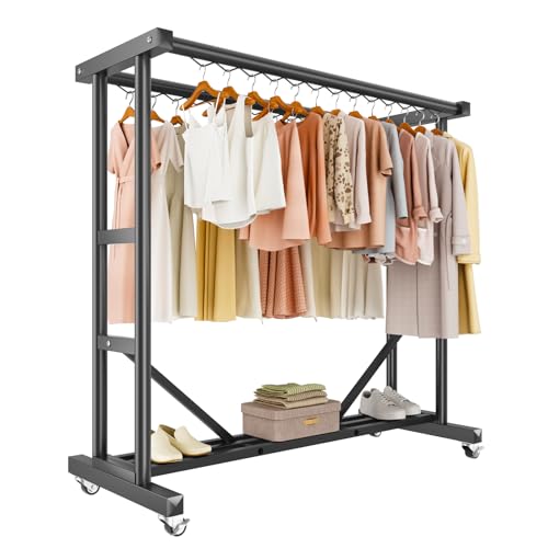 Heavy Duty Clothes Rack, Thickened Stainless Steel Frame, Black | Thickened stainless steel frame, high load capacity, home & commercial, rust-resistant, stable without wobbling - color: Black