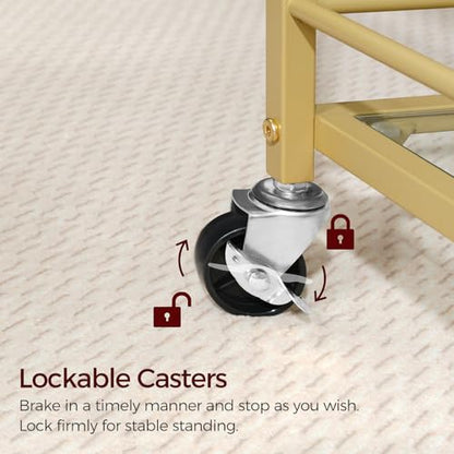 MAHANCRIS Bar Cart for The Home, 3-Tier Drink Cart on Wheels, Home Bar Serving Cart, Mini Bar Cart for Small Space, Kitchen, Dining Room, Gold RCJ40B01 - style: Stylish