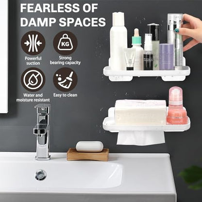 FAYYGYH 2 Pack Adhesive Floating Shelves, No Drill Small Floating Shelf | Wall Storage Damage-Free Wall Mounted Organizer for Bathroom, Kitchen, Bedroom & Office (White) - color: White
