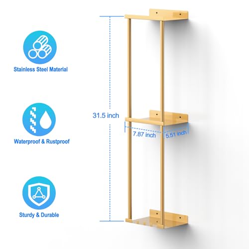Liuoud Towel Rack for Bathroom, Wall Mounted Vertical Rolled Towel Storage Organizer Holder with Shelf, Holds Up 6 Large Bath Sheets, Gold - color: Gold, size: Standard Size