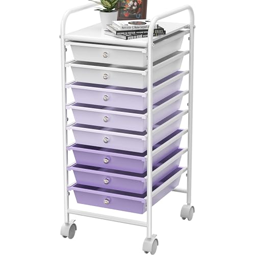 Simple Houseware 8 Drawers Rolling Utility Cart Art Craft Storage, Purple | 1-Column, 30.25" Height, Lockable Wheels, for School, Office, Art Craft, and Paper Storage - color: Purple, size: 8 Drawers