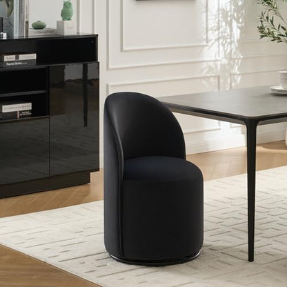 KEIKI Swivel Barrel Dining Chair, Velvet Upholstered Vanity Chair Dark Gray | Mid Century Modern Style, Round Armless Design, Curved Back Support, Small Space Seating, Dining, Vanity Or Accent Use - color: Dark Gray