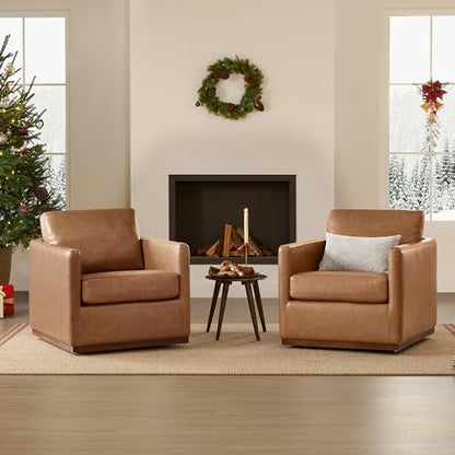 CHITA Genuine Leather Swivel Chair, Wood Frame, Fully Assembled, Saddle | Leather Arm Chair with 360° Swivel Solid Wood Base, Mid Century Modern Living Room Chair, 33"Dx30"Wx33"H, 300 Lb Capacity - color: Saddle