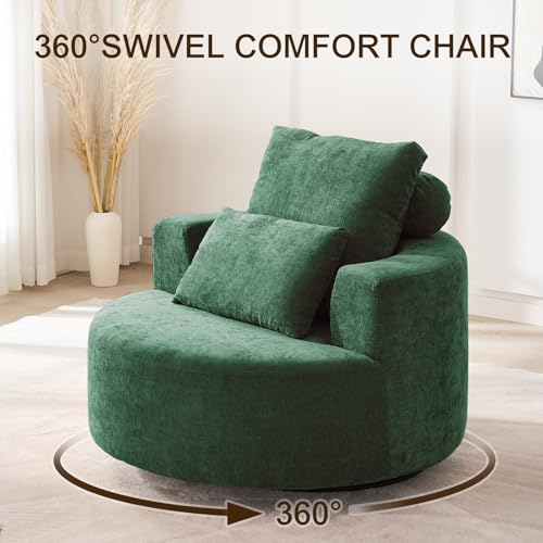 Furnimart 360° Swivel Oversized Barrel Chair, Chenille Upholstered Round Accent Chair with High Density Sponge, No Assembly Lazy Sofa for Living Room Bedroom Office (Green) - color: Chenille Green