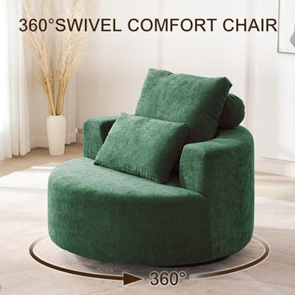 Furnimart 360° Swivel Oversized Barrel Chair, Chenille Upholstered Round Accent Chair with High Density Sponge, No Assembly Lazy Sofa for Living Room Bedroom Office (Green) - color: Chenille Green