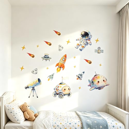 Space Wall Decals Peel and Stick Astronaut Kids Room Wall Decor - color: Aviation Theme