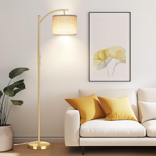 ROTTOGOON Dimmable Floor Lamp, Arc Floor Lamps for Living Room, Stepless Dimming Modern Standing Lamp with Linen Shade, Tall Lamp for Bedroom Office Dining Room- Brushed Gold - color: Brushed Gold