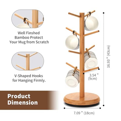 BAMBANG Mug Holder, 360° Rotating Mug Tree Holds 8 Coffee Cups, Space Saving Mug Rack with Stable Base for Kitchen Coffee Bar - color: Natural