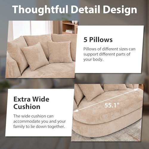 Chifee & Vingol 55" W Oversized Accent Barrel Chair Large Round Chair Extra Large Armchair with 5 Pillows for Living Room,Bedroom,Home Theater,Chenille,70" W-Wheat - color: 55"- Wheat