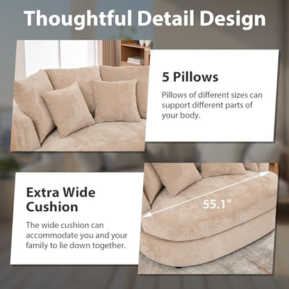 Chifee & Vingol 55" W Oversized Accent Barrel Chair Large Round Chair Extra Large Armchair with 5 Pillows for Living Room,Bedroom,Home Theater,Chenille,70" W-Wheat - color: 55"- Wheat