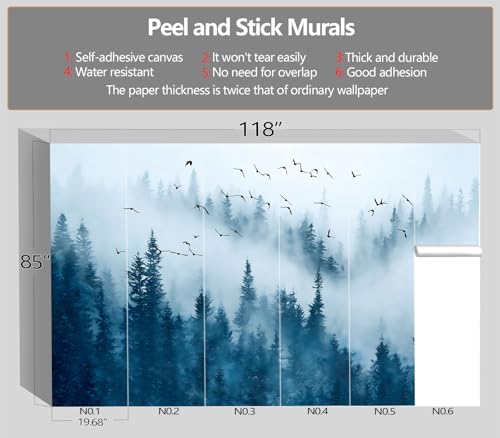 XMPMBM-Peel and Stick Foggy Forest Wallpaper Blue Hazy Pine Tree wall Mural | Tear-resistant,good adhesion,repositionable,and durable;does not peel off easily.size: M-118"X85" - color: X01, size: 118"x85"