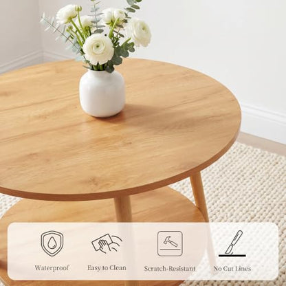 HIPIHOM Farmhouse Round Oak Dining Table, 31.5 Inch Steel Legs for 2-4 | Natural Wood Tone, Space Saving For Rental Tiny Kitchen, Stain And Spill Resistant MDF Top, Stable Anti Wobble Steel Legs - color: Oak Table