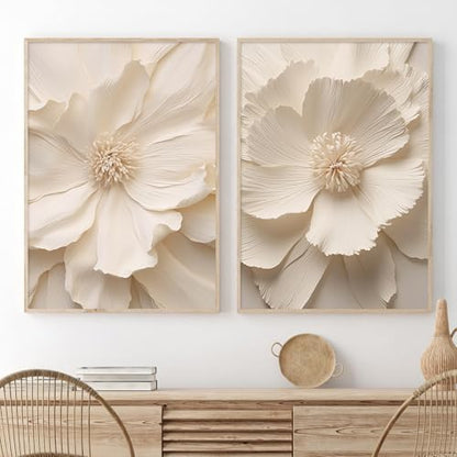 Peony Flower Painting Magnolia Flower Picture White Abstract Flower Wall Art Minimalist Flower Prints Modern Flower Picture White Flower Painting Blooming Flower Wall Art for Bedroom 16x24inx2 No Frame - color: Peony Flower Painting